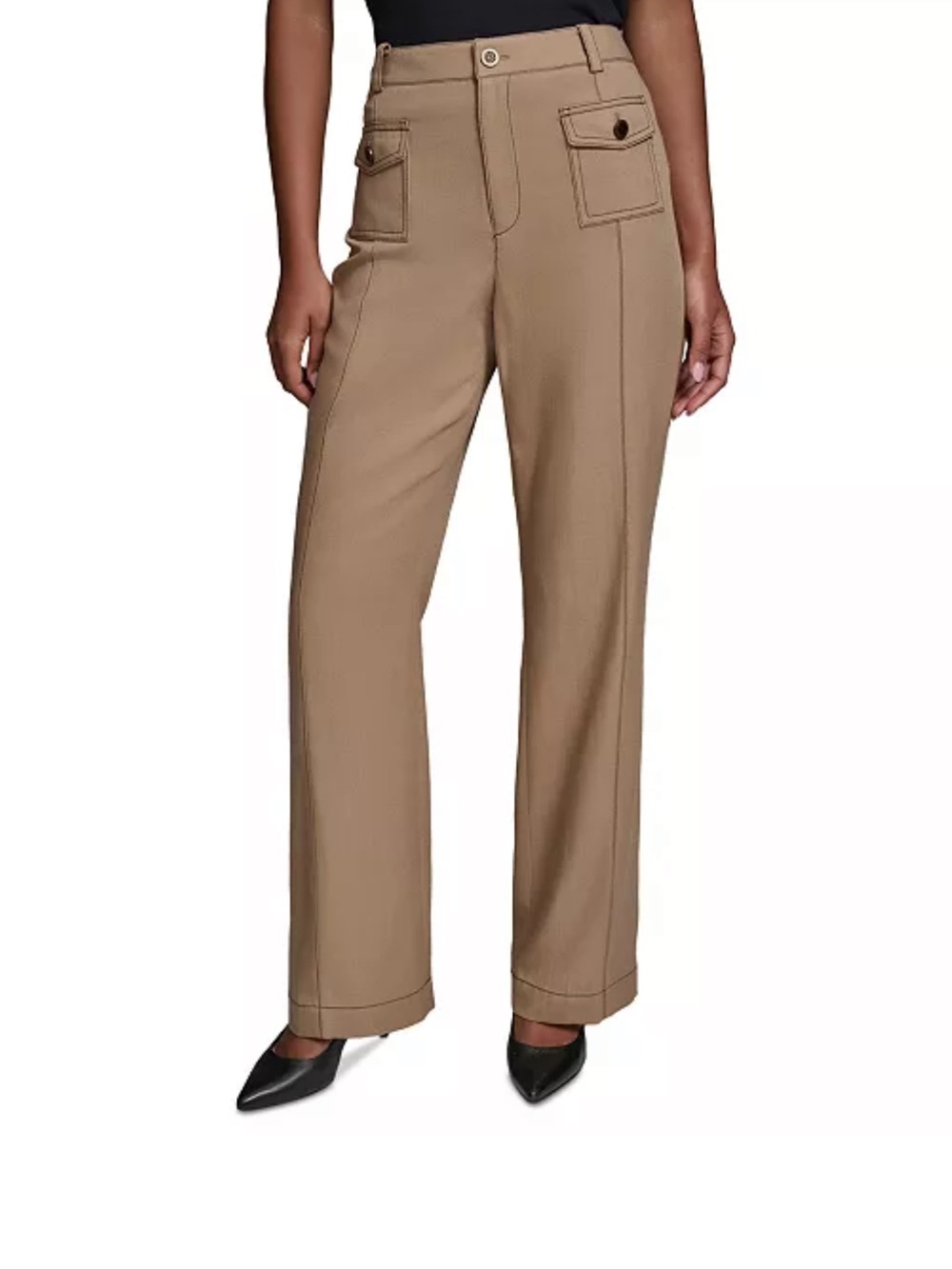 Karl Lagerfeld Wide-Leg Utility Pants in Khaki